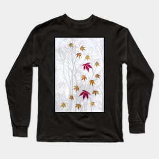 Acer Leaves with Misty Trees Background Long Sleeve T-Shirt